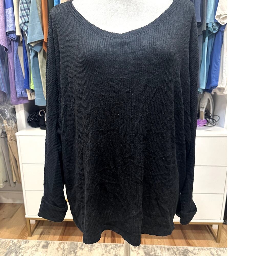 Caslon Women's Plus Black Long Sleeve Ribbed Light Weight Sweater 2X NWOT